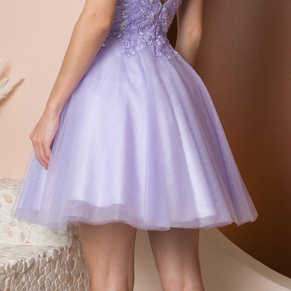 NEW LILAC OFF SHOULDER MINI V-NECKLINE CHIFFON DRESS EMBROIDERED BODICE NX E777 - Picture 6 of 8